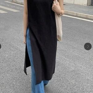 Eileen Fisher Sz. XS Bust 36/37 100% Black Silk Long Tunic Top 20” Side Splits